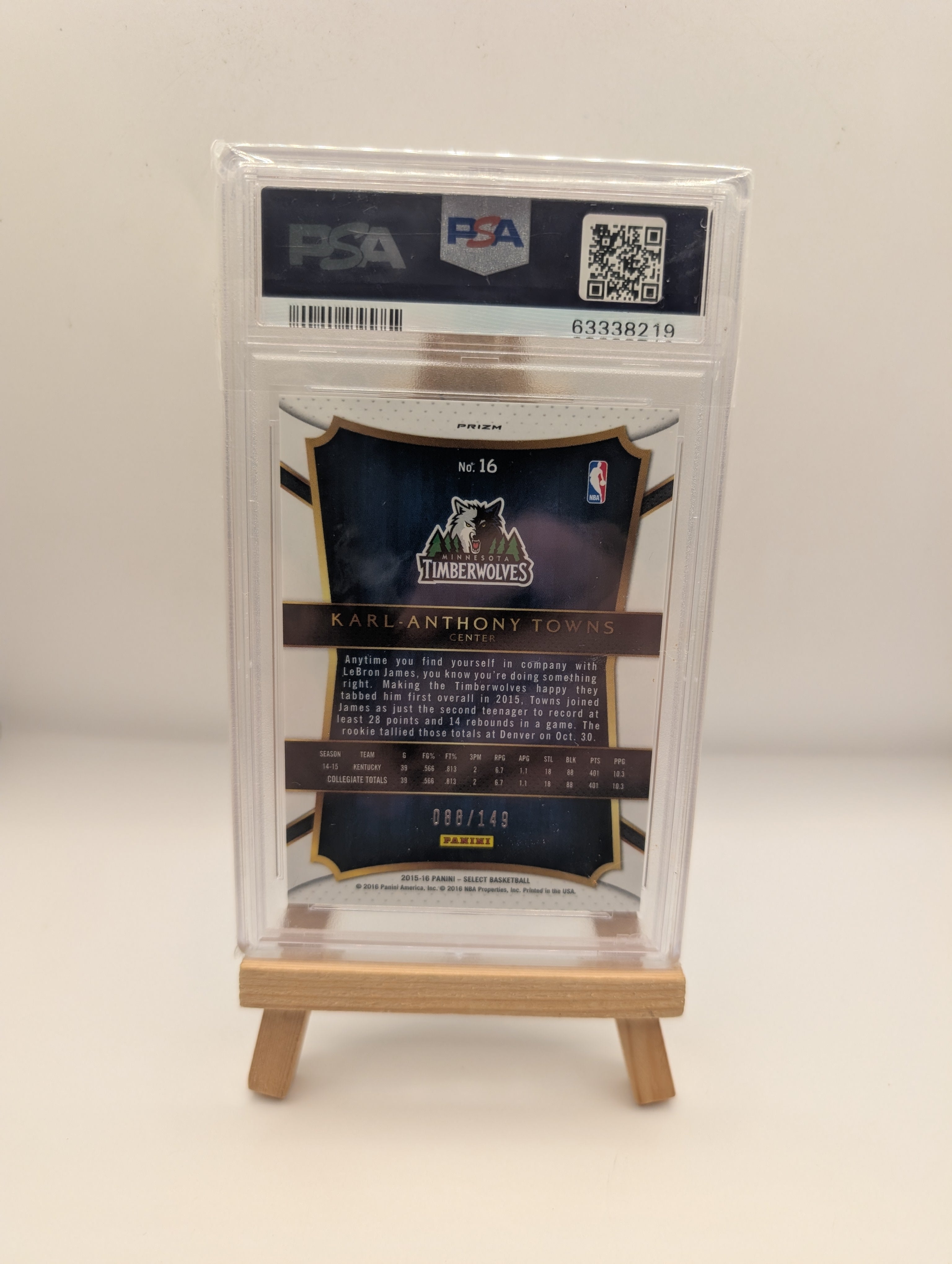 2015-16 Panini Select-Concourse Karl-Anthony Towns #16 Red Prizm /149 PSA 10 RC FRENLY BRICKS - Open 7 Days